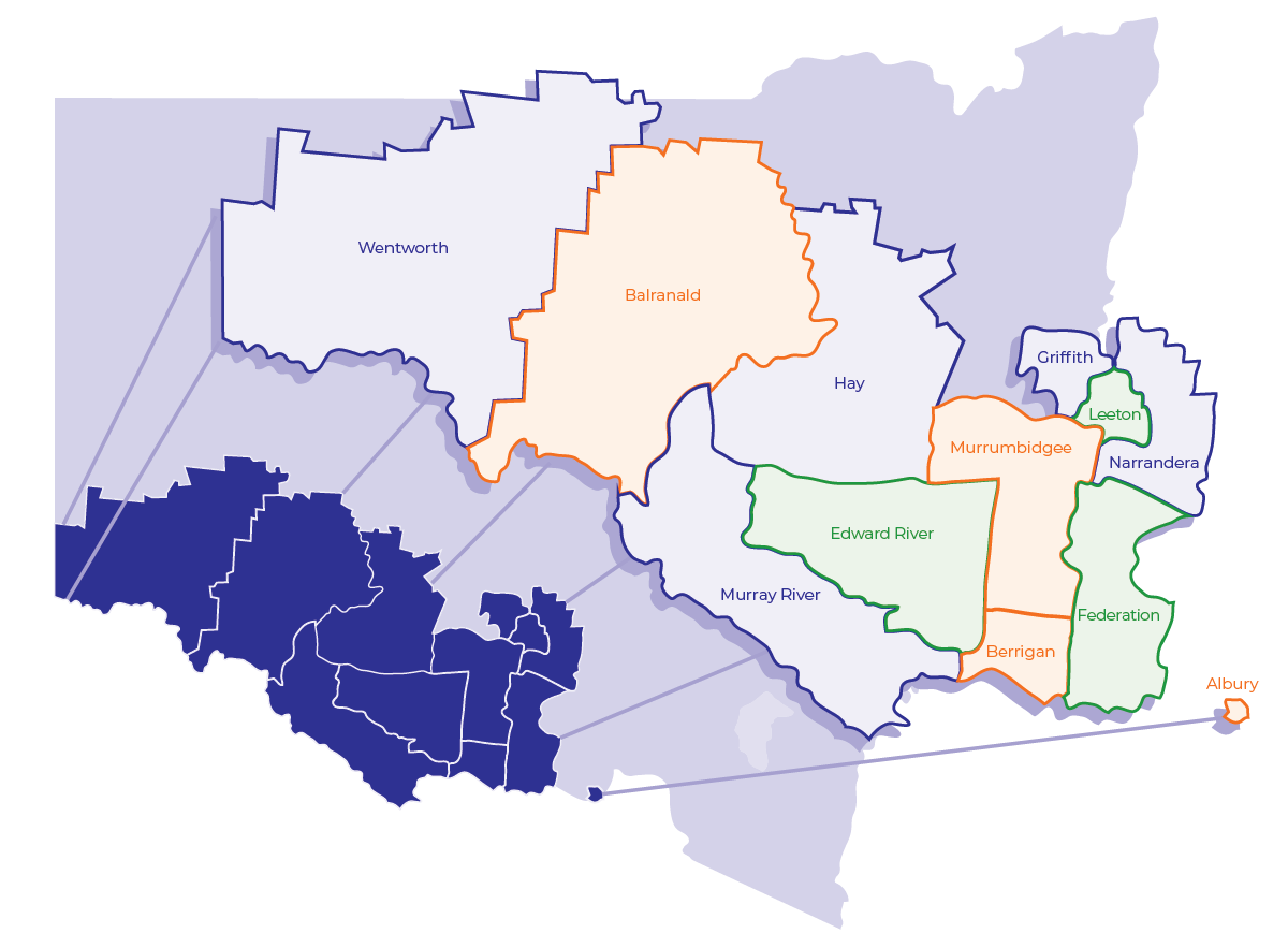 Map of RAMJO Councils popping out of map of NSW